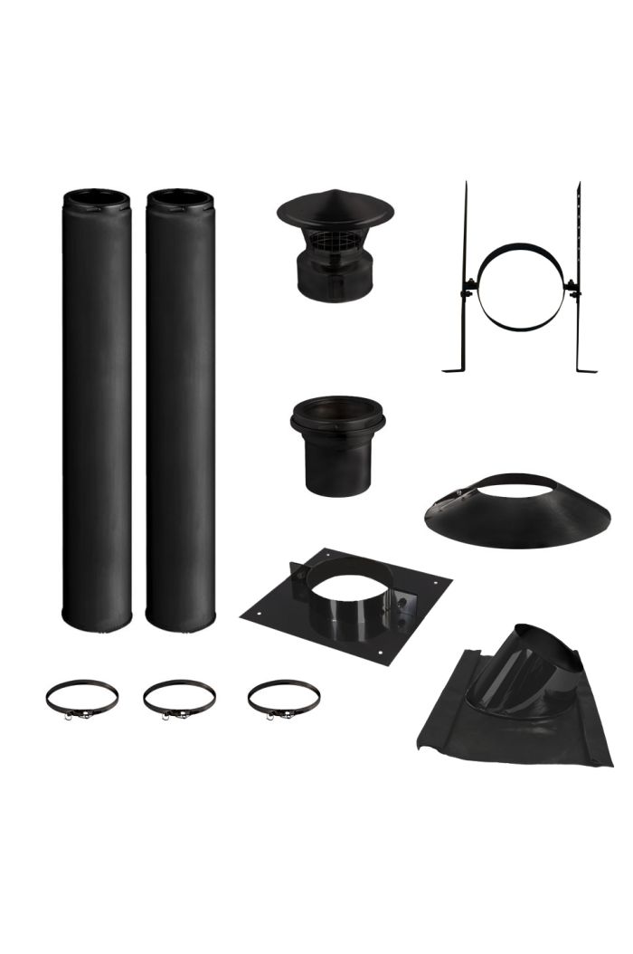 Chimney flue pipe kits with roof support -Blei-2m-130mm-0°-matt-black