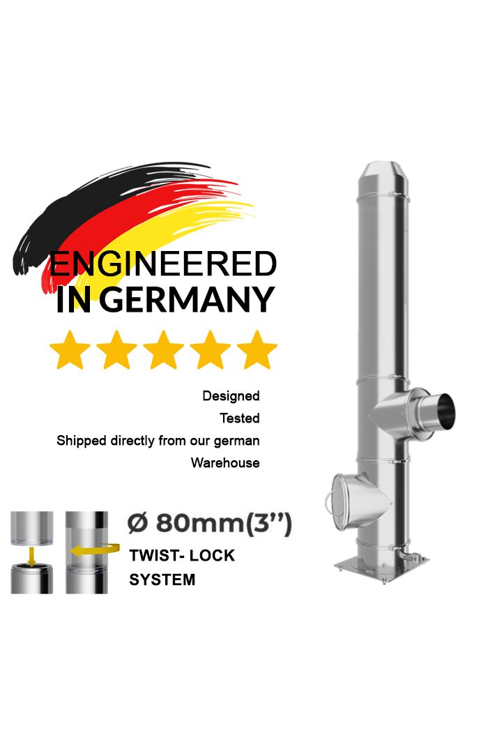 Ø 80mm(3&#039;&#039;) 2.2m to 12.2m Twin Wall Stainless Steel Chimney Outdoor Flue Pipe Kit