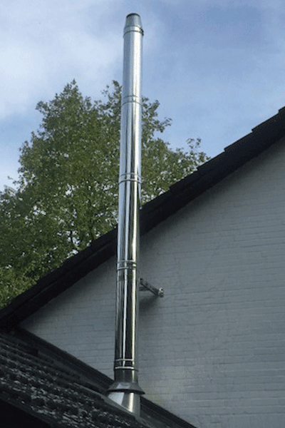 Stainless steel chimney with roof outlet incl. storm collar with an inner diameter of 150 mm